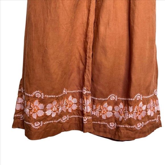 Spartina 449 Linen Pants S Brown Rylene Wide Leg Palazzo Floral Embroidered - Picture 5 of 8